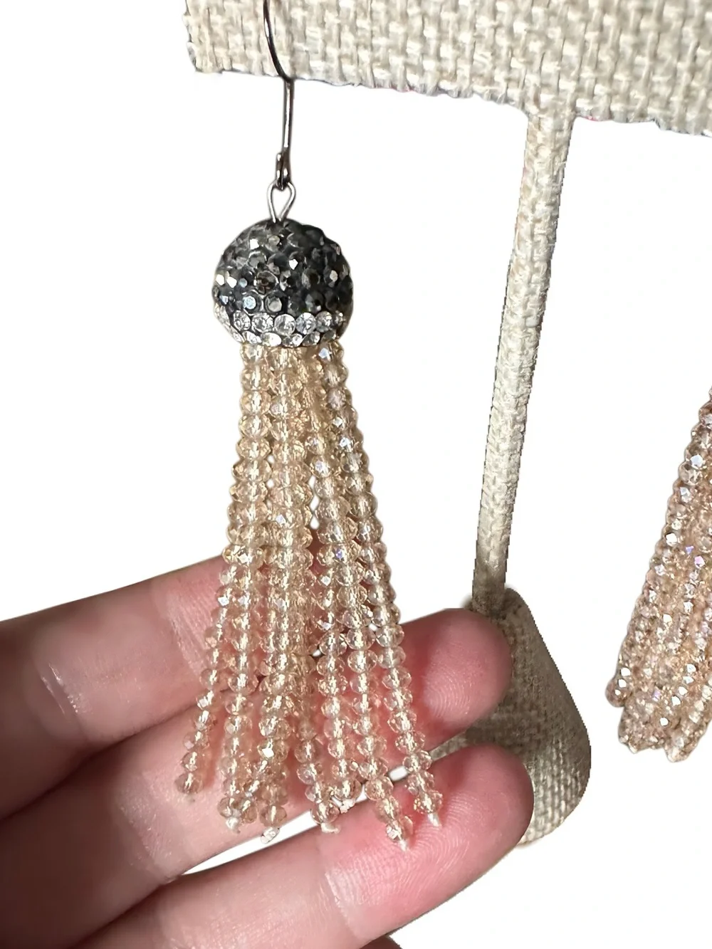 Crystal Tassel Drop Earrings - Blush Pink